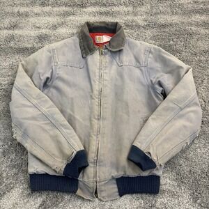 VTG Carhartt Jacket Mens M Blue JQ168 Bomber Canvas Workwear Faded Distress 80s